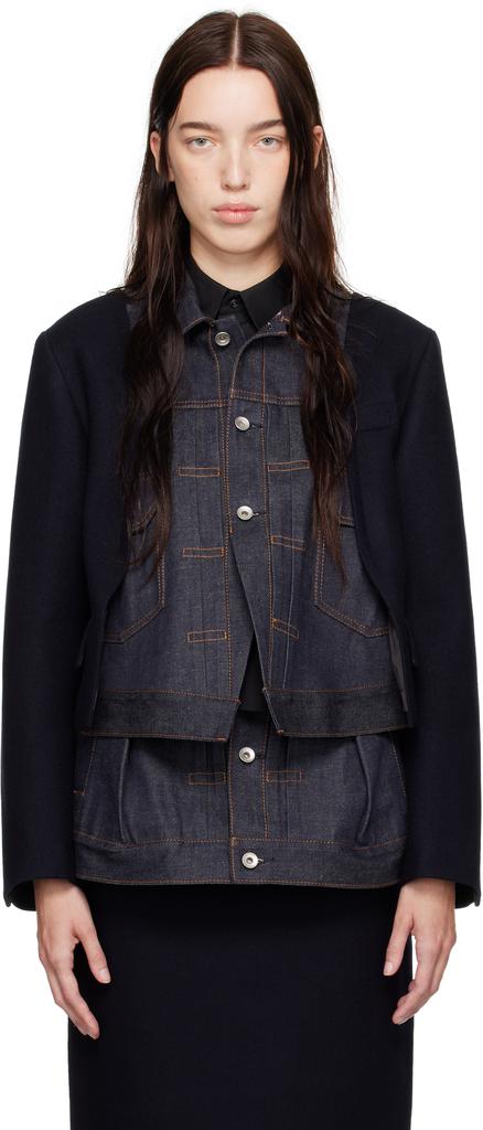 最終金額‼️極美品✨sacai Wool Melton Denim Coat Sacai Navy Wool Melton & Denim Jacket - Jackets - Free