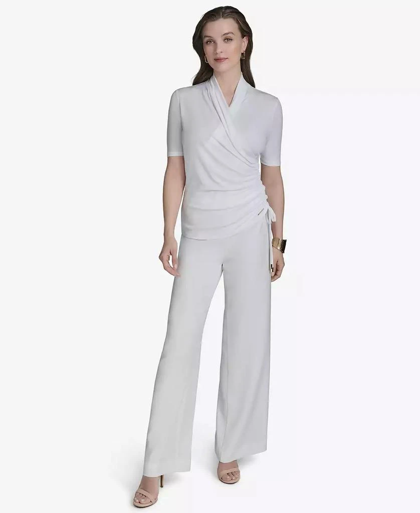 HALSTON Women's Ruched Faux-Wrap Top 4