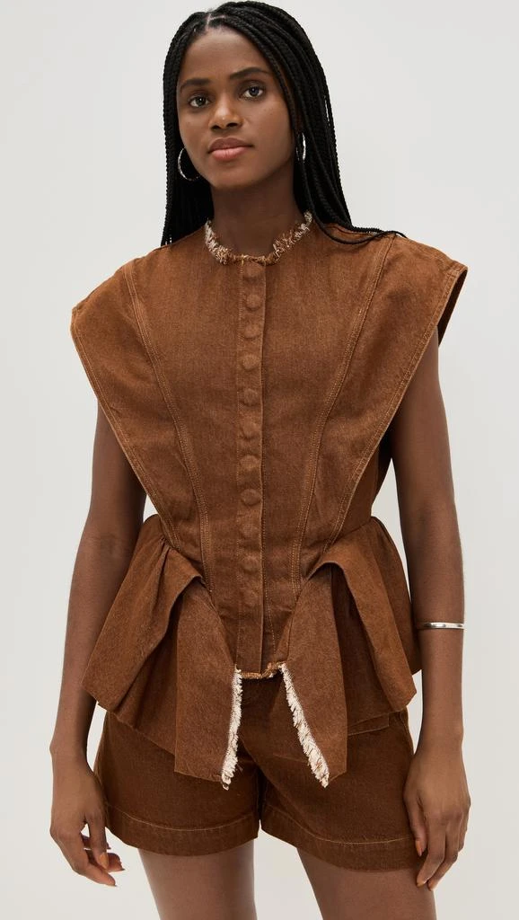 Marques Almeida Brown Denim Structure Shoulder Cinched Top 6