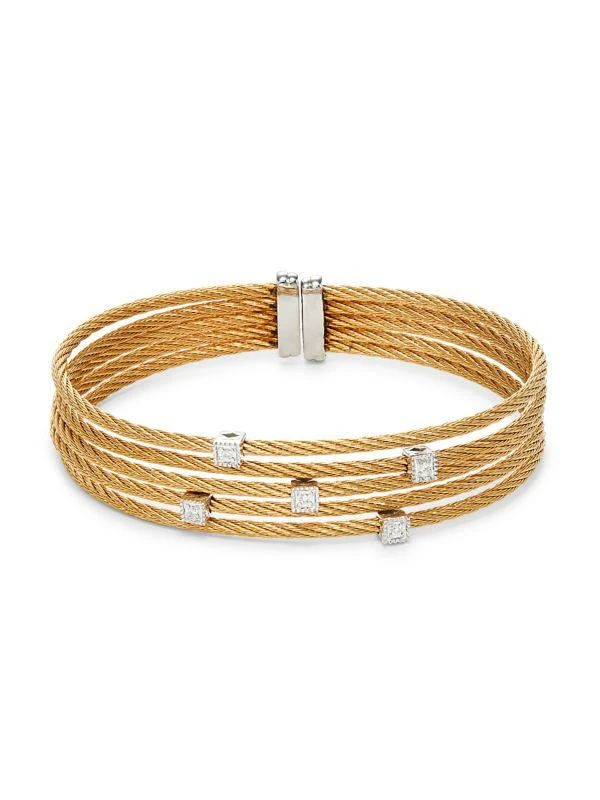 ALOR Goldtone Stainless Steel, 14K White Gold & 0.05 TCW Diamond Bangle Bracelet 1