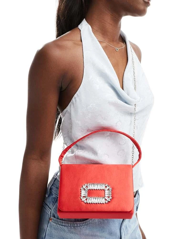 True Decadence True Decadence satin bag with brooch embellishment in red 3