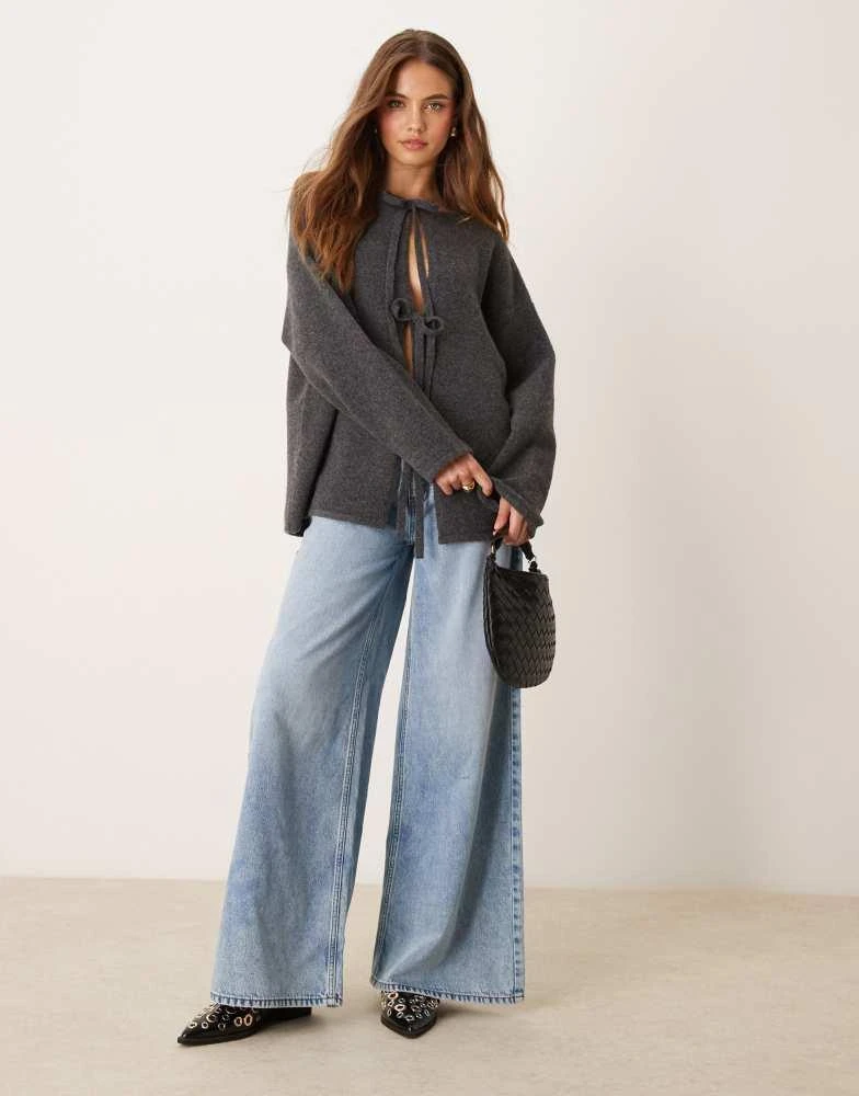 ASOS ASOS DESIGN bow tie front cardigan in charcoal 2