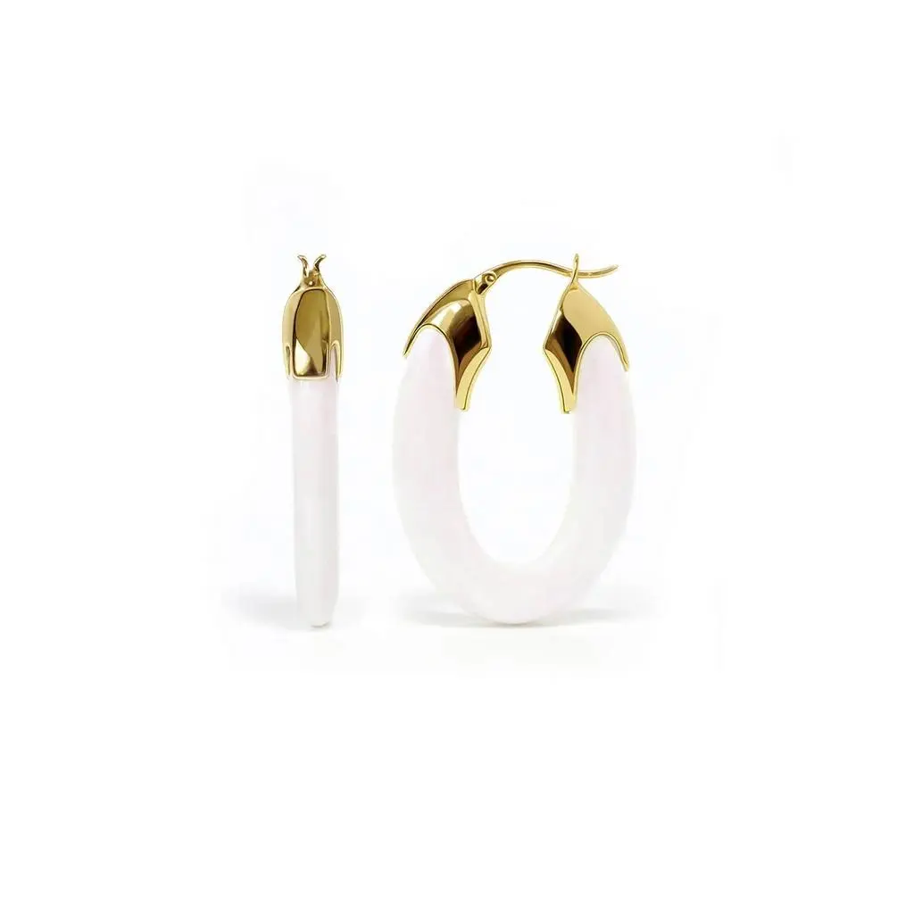Gold & Honey Gold & Honey - Women's Carved Oval Lucite Birthstone Hoop Earrings