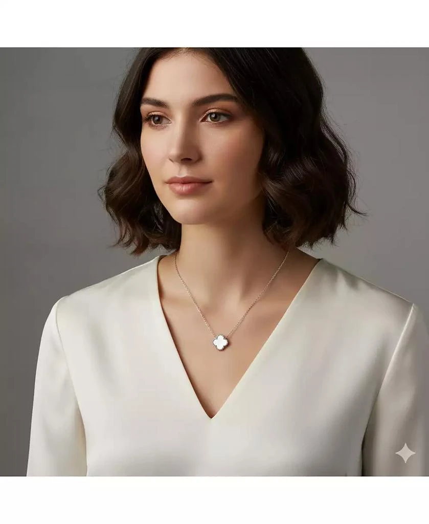 Simona Sterling Silver,Mother of Pearl Clover, Beaded Outline Necklace 3