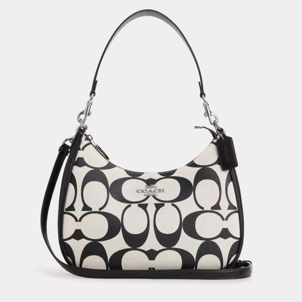 Coach Coach Black/White leather Teri Hobo In Signature Canvas