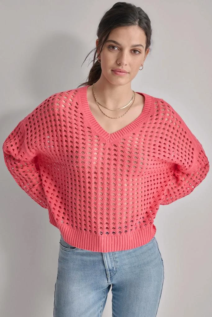 DKNY OPEN STITCH POINTELLE SWEATER 1