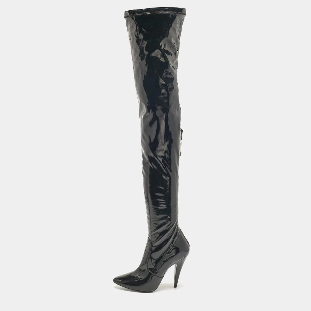 Yves Saint Laurent Saint Laurent Black Patent Leather Thigh High Boots Size 38 1
