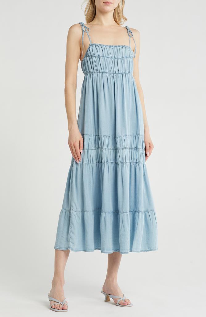 Blu Pepper Tie Strap Tiered Midi Dress