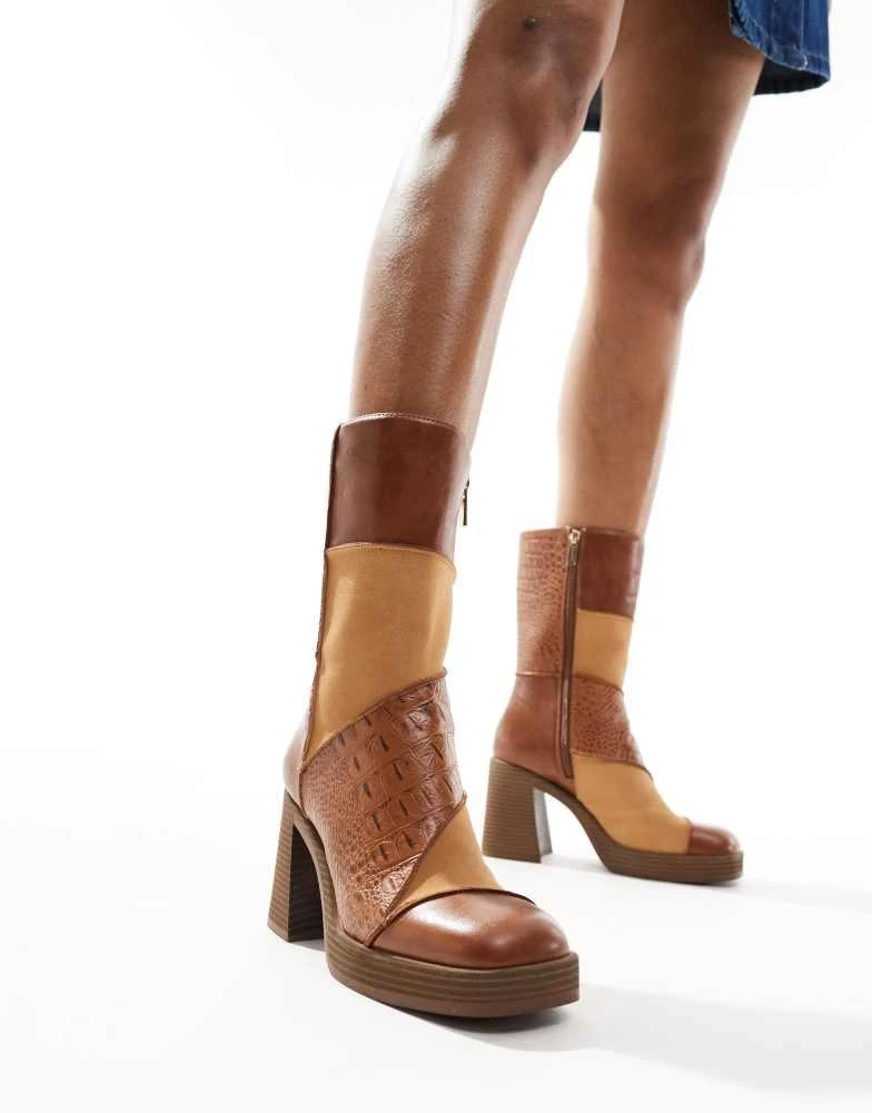 Bershka Bershka patwork heeled boots in brown 1