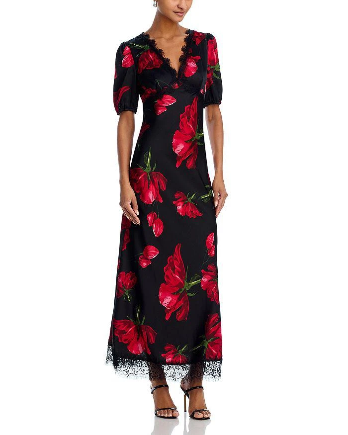 AQUA Rose Print Lace Trim Maxi Dress - Exclusive 3