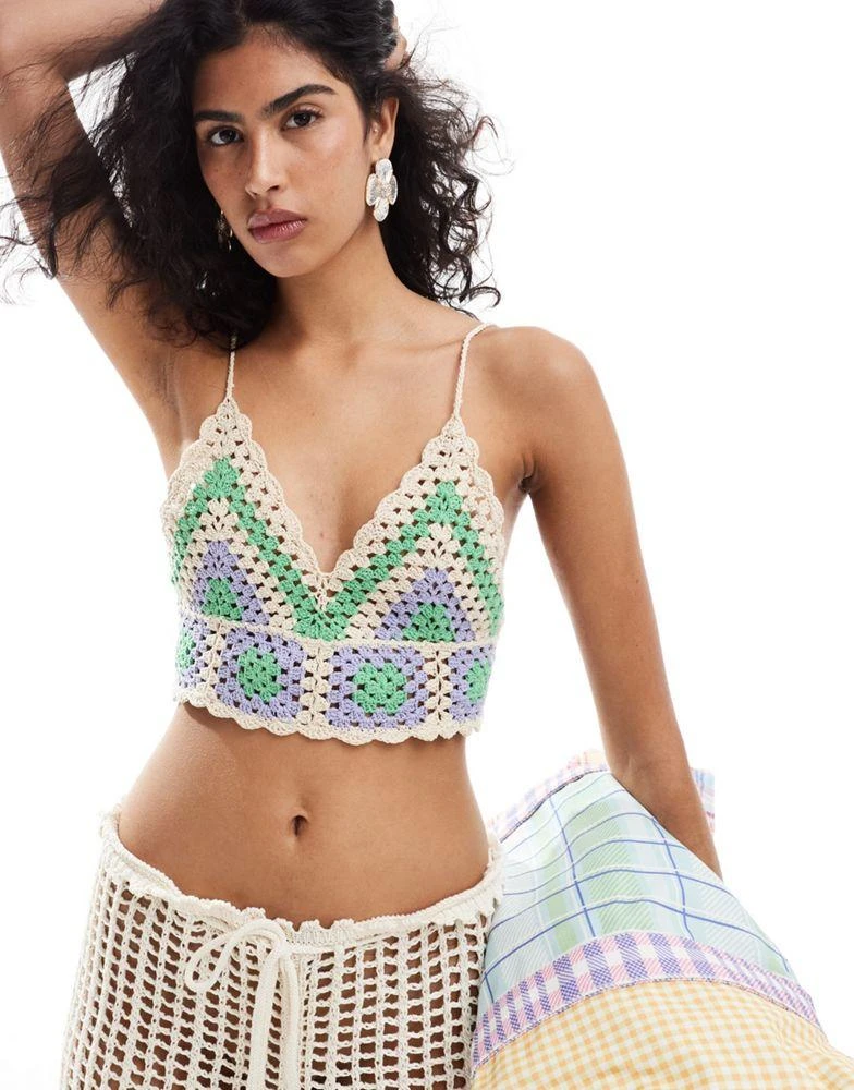 Mango Mango crochet knit bralet in pink 1
