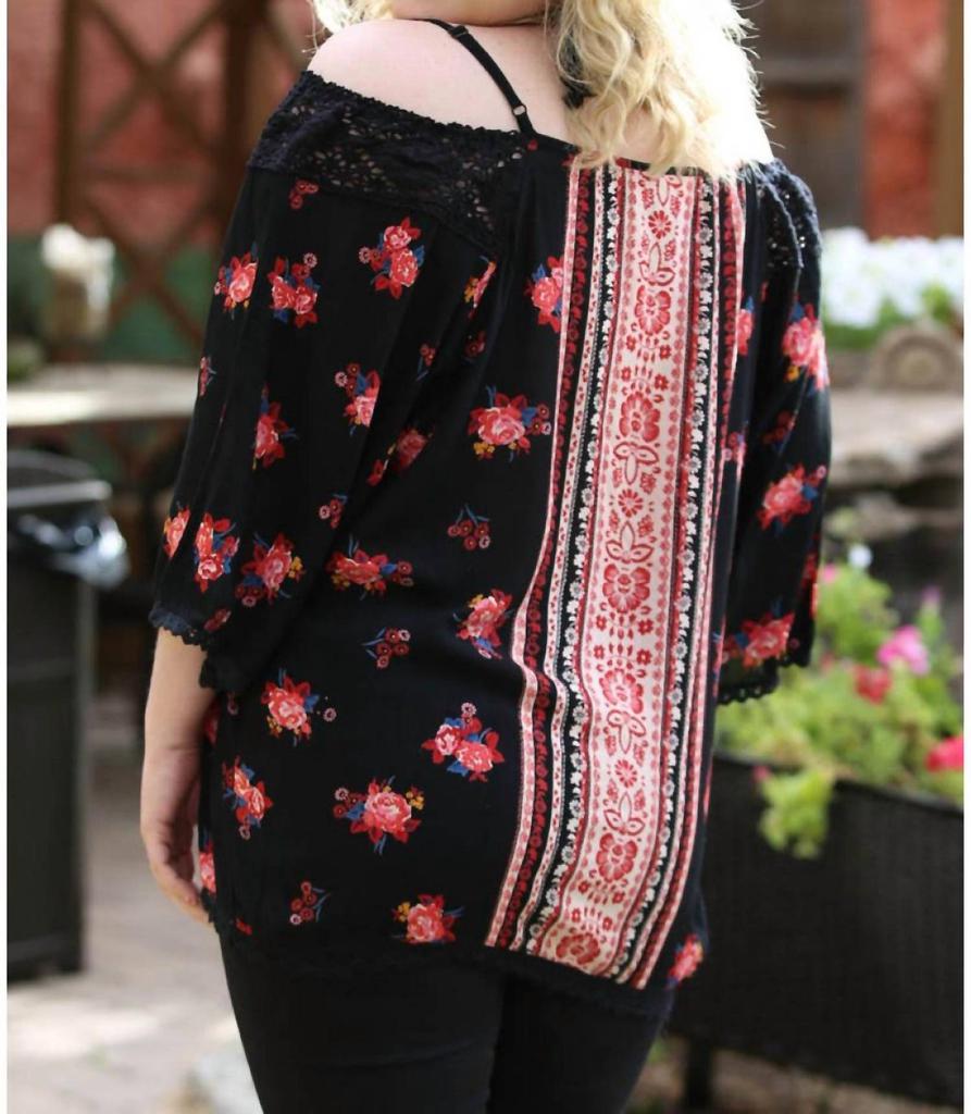 Angie Angie - Floral Twin Print Cold Shoulder Top - PLUS