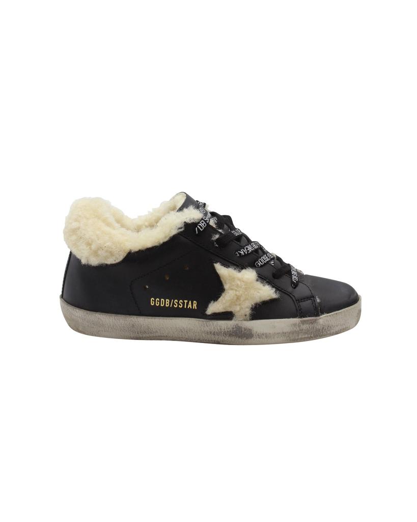 Golden Goose Golden Goose Super-Star Sneakers with Shearling Inserts in Black Leather