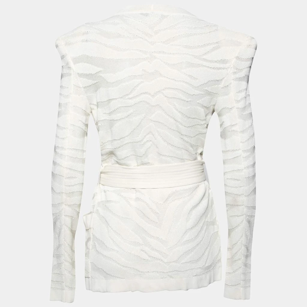 Balmain Balmain White Zebra Textured Knit Belted Wrap Cardigan M 3