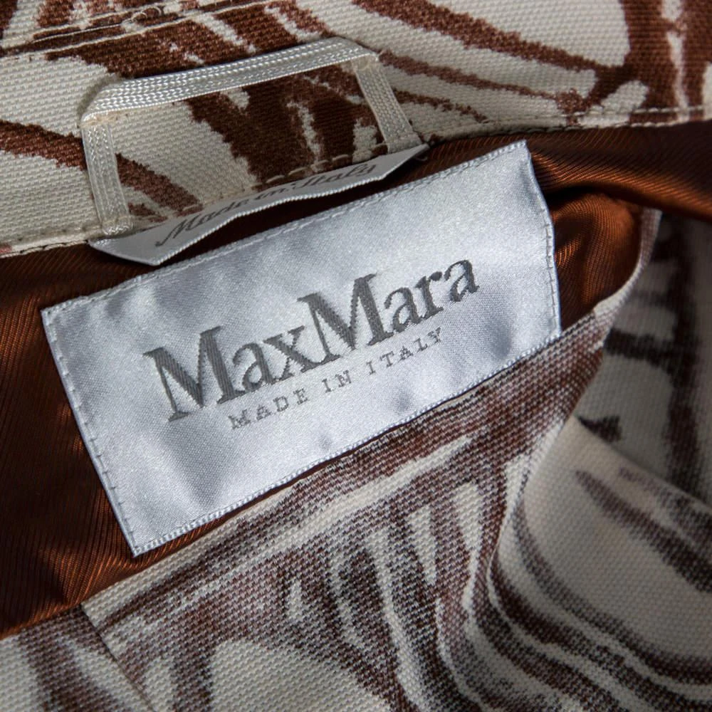 Max Mara Max Mara White & Brown Printed Canvas Belted Coat M 5