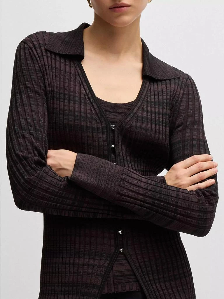 Hugo Boss V-Neck Cardigan in Ribbed Stretch Fabric with Collar 5
