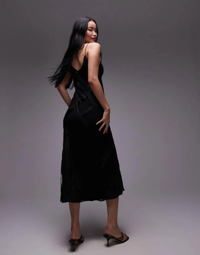Topshop Topshop premium raw seam detail midi slip dress in black 2