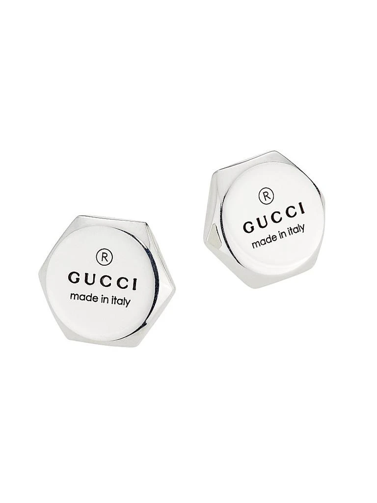 Gucci Logo-Engraved Sterling Silver Stud Earrings
