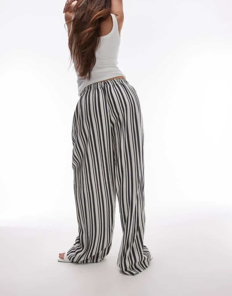 Shop Topshop stripe linen wide leg trouser in mono on Sale at
