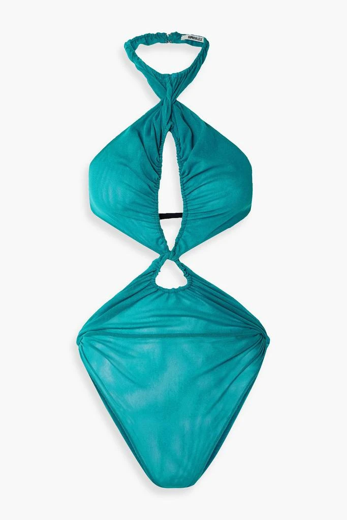 SUPRIYA LELE Cutout ruched mesh halterneck bodysuit 1