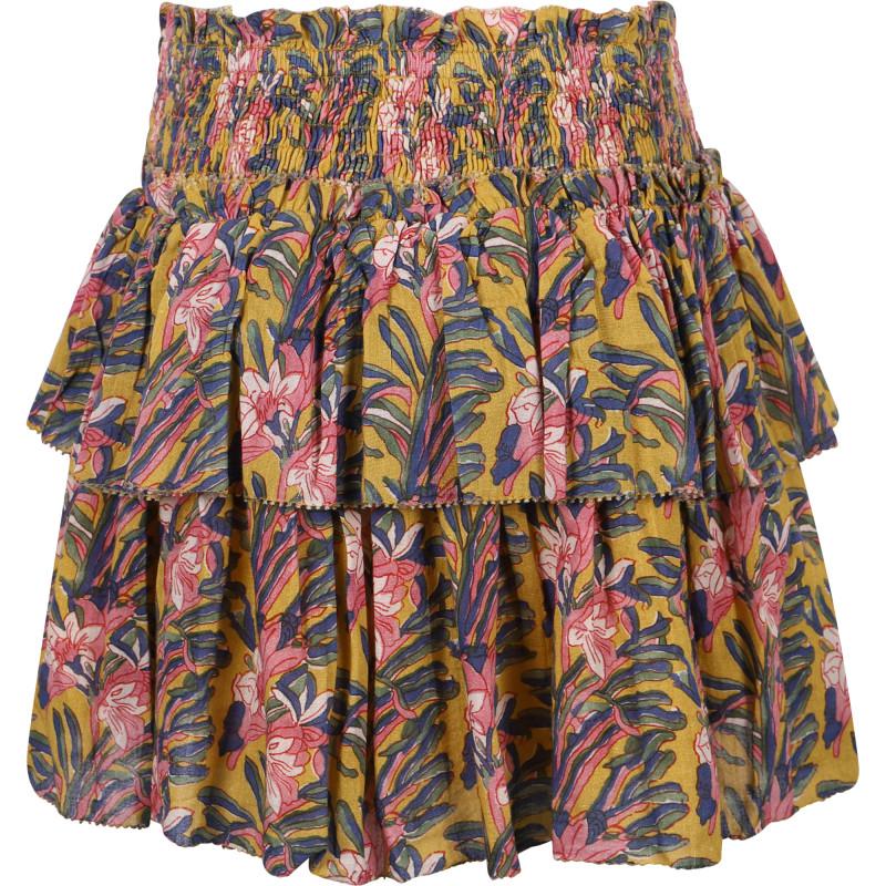 Louise Misha Floral print ruffled skirt in honey yellow and pink