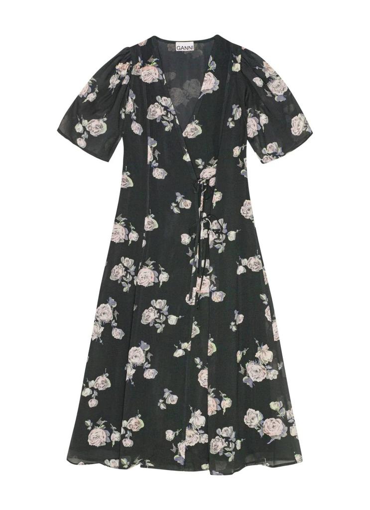 Ganni Fluid Crepe Wrap Midi Dress
