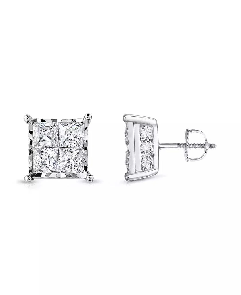 TruMiracle Diamond Princess Cluster Stud Earrings (2 ct. t.w.) in 14K White Gold 1