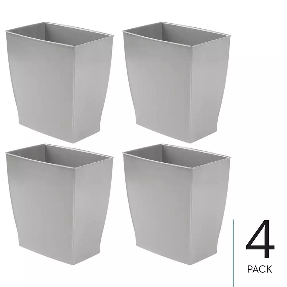 mDesign iDesign Rectangular Trash Can, 2.5 Gallon / 9.5 Liter, 4-Pack, Gray, Made in USA 2