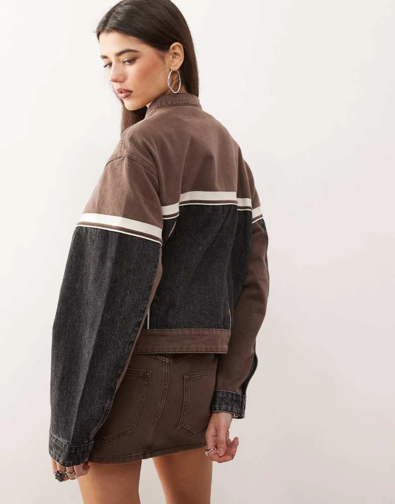 Miss Sixty Miss Sixty co-ord denim motorcross jacket in black and brown with logo applique 2