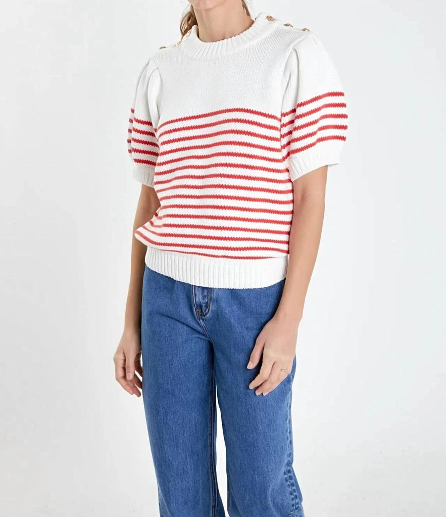 English Factory Stripe Puff Sleeve Sweater In Red Stripe 1