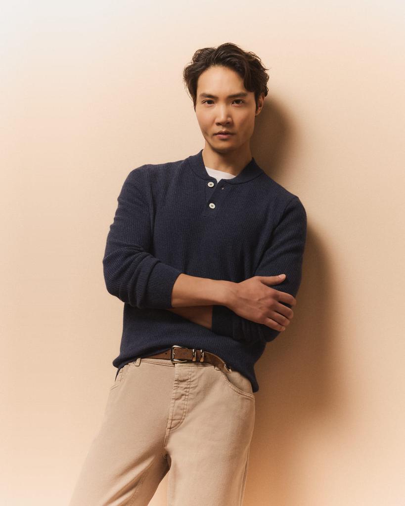 Brunello Cucinelli Men's Serafino Profonda Cashmere Waffle Knit Henley Sweater