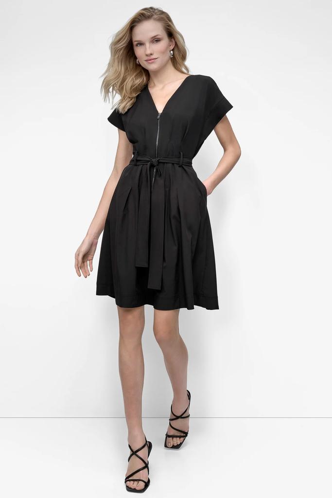DKNY SHORT SLEEVE ZIP FRONT SHIRT DRESS