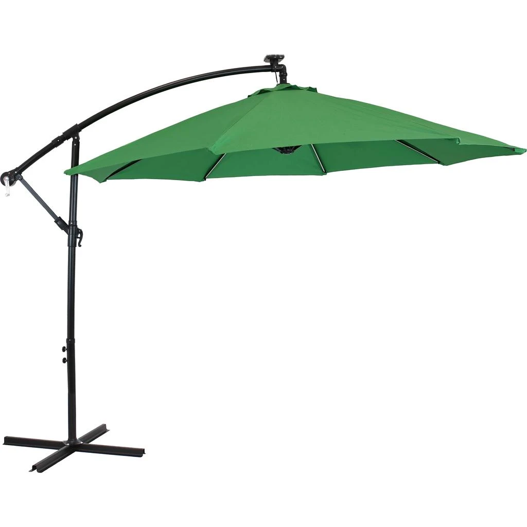 Sunnydaze Outdoor Steel Cantilever Offset Patio Umbrella with Solar LED Lights, Air Vent, Crank, and Base - 9' 11