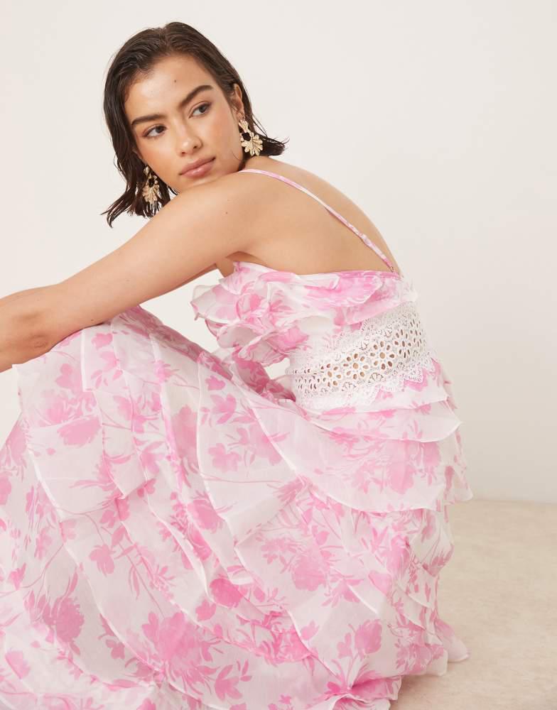 True Decadence True Decadence V neck maxi dresses in candy pink floral
