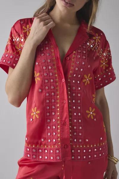 BDG BDG Nash Satin Mirror Sequin Souvenir Short Sleeve Button-Down Shirt