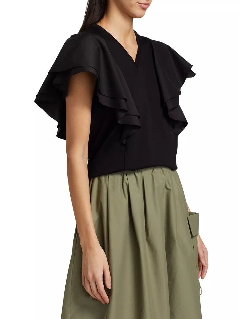 Barneys New York Cotton Ruffled V-Neck T-Shirt 4