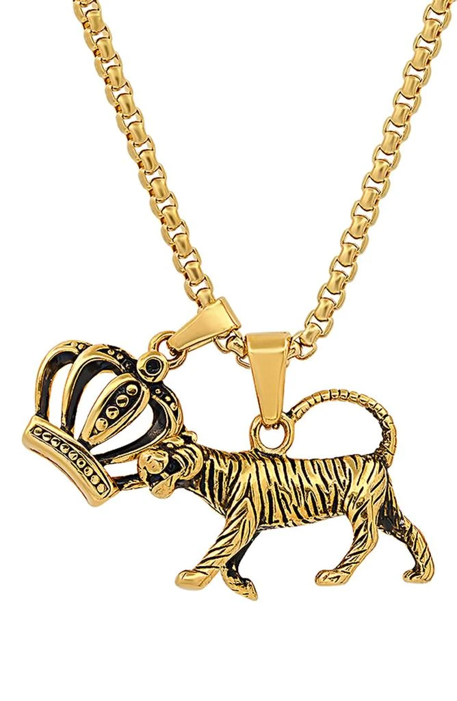 HMY JEWELRY 18k Gold-Plated Stainless Steel Tiger King Pendant Necklace
