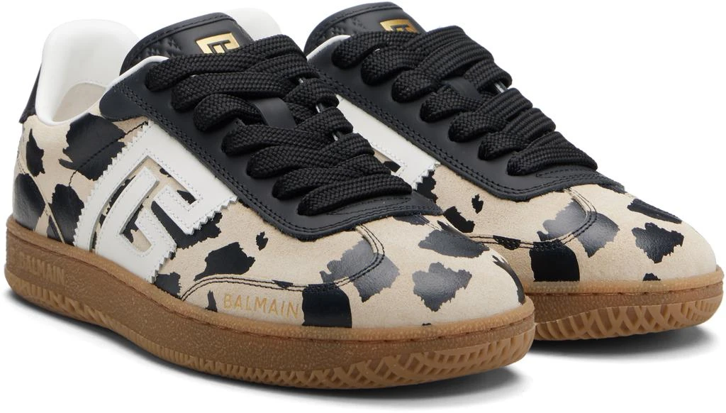 Balmain Black 
Beige Swan Leopard Print Suede Leather Sneakers 4