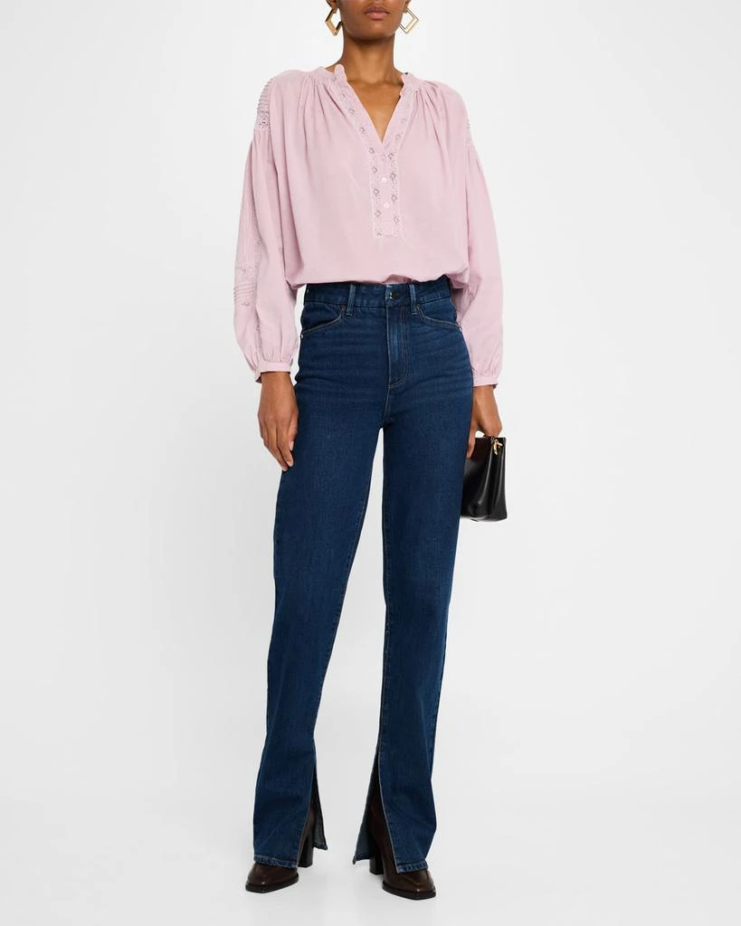 VANESSA BRUNO Ruched Lace-Inset Pintuck Blouse 2