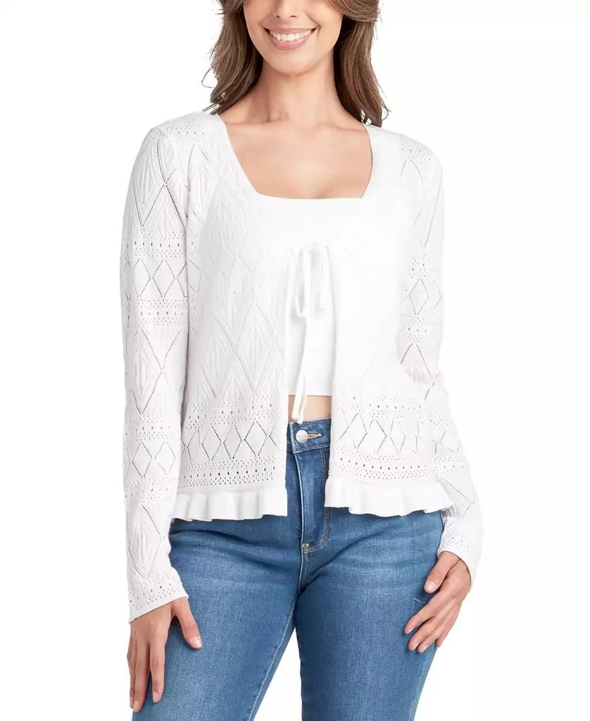 BCX Juniors' Pointelle Tie-Front Cardigan 1
