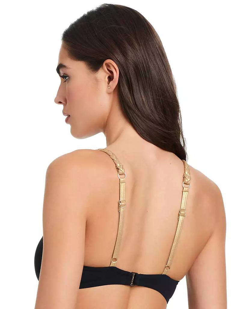 Red Carter Women's Deep Scoop-Neck Braid-Strap Bikini Top
