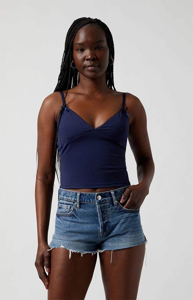 PacSun Medium Indigo Raw Cut Micro Denim Mom Shorts 2