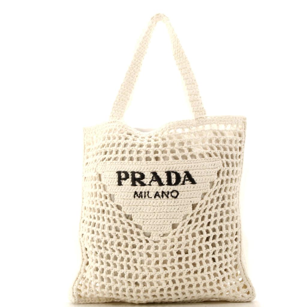 Prada Triangle Logo Open Tote Raffia