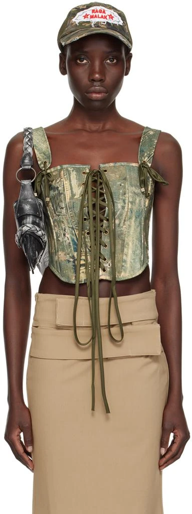 Raga Malak Green Printed Denim Corset 1