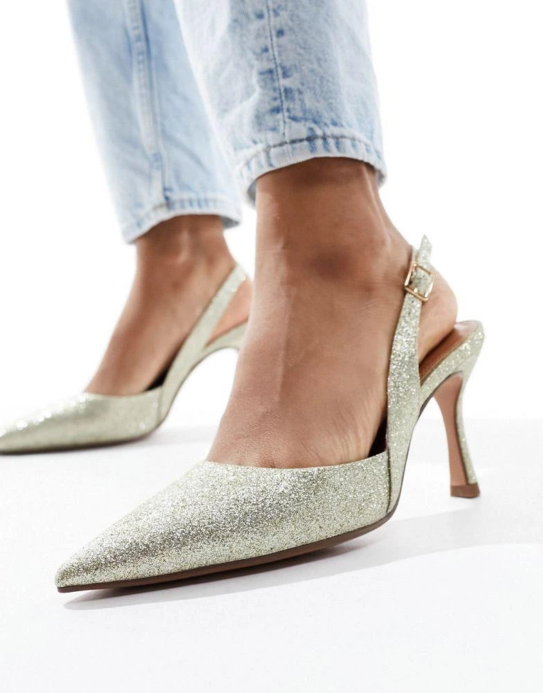 ASOS ASOS DESIGN Samber 2 slingback stiletto heels in gold glitter 4