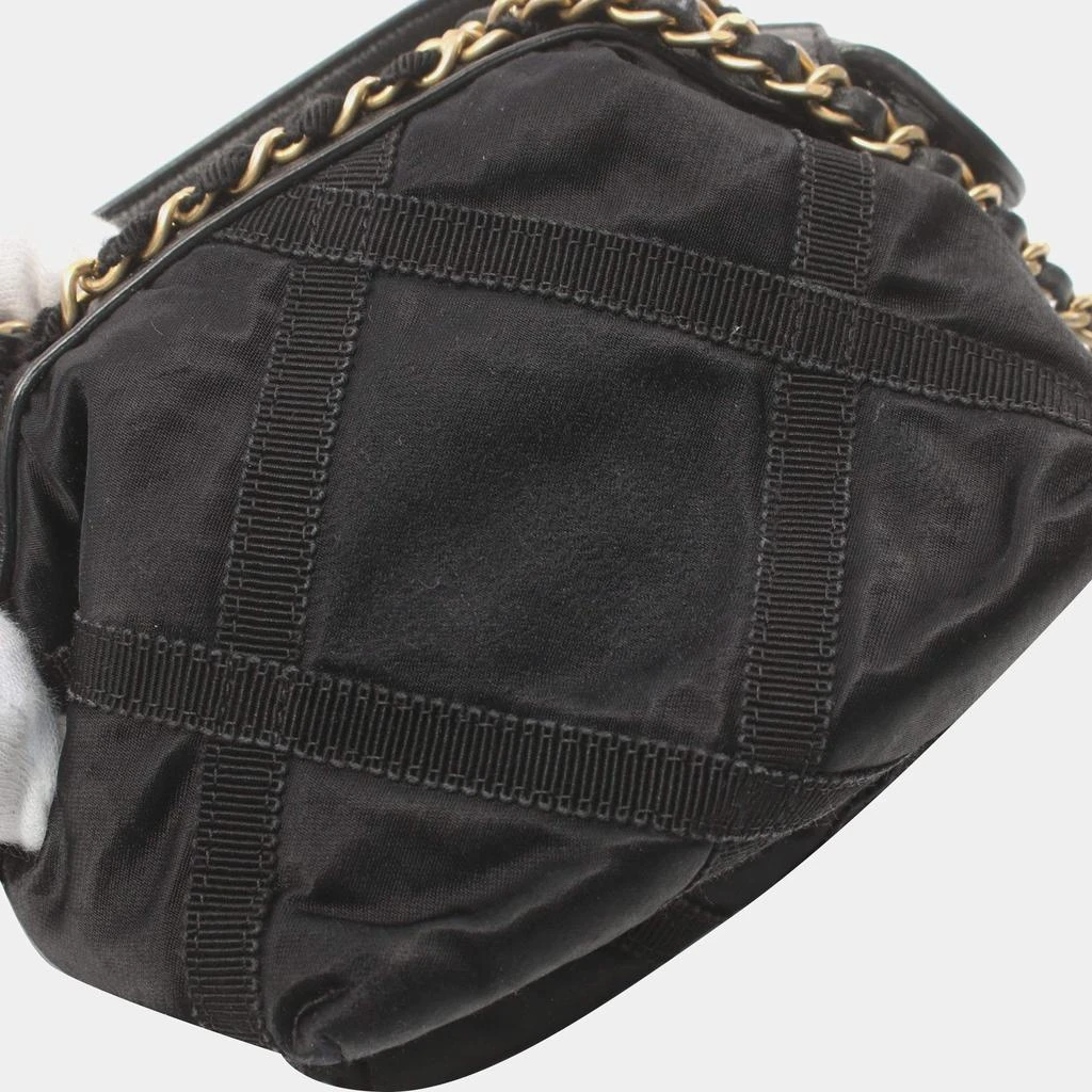 Chanel Chanel Black Nylon with Grosgrain Mini Top Handle Clutch with Chain  5