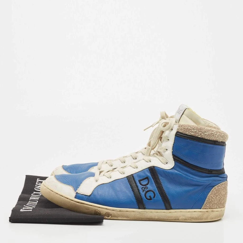 Dolce & Gabbana D&G Blue/White Leather and Suede High Top Sneakers Size 45 9