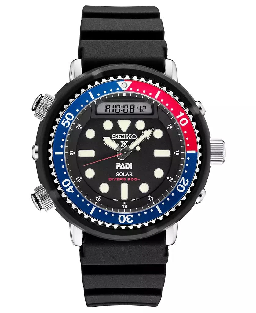 Seiko Men's Solar Analog-Digital Prospex Divers Black Silicone Strap Watch 47.8mm 1