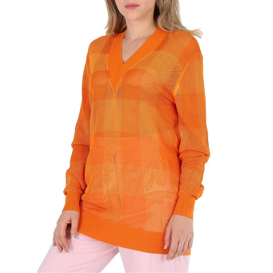 Burberry Ladies Deep Orange Zoie Check Mesh Lace V-Neck Jumper 3