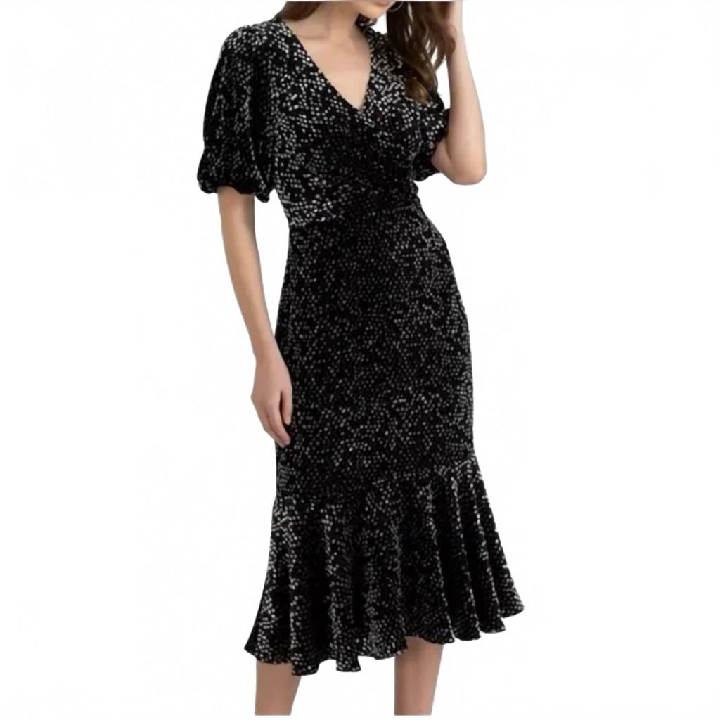 Shoshanna Colette Silk Blend Velvet Dot Dress In Black